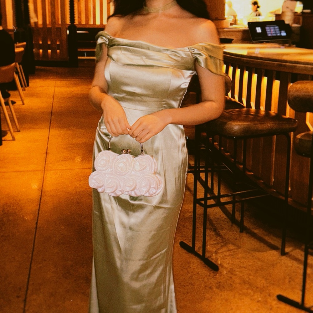 Cider Strapless Satin Green Dress - Picture 3 of 4